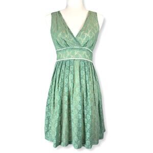 Y2K Mint Green Lace Babydoll Empire DeepV Fairycore Dress S Spring Wedding Guest